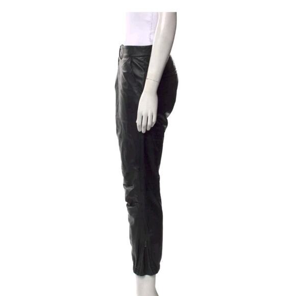 Nili Lotan Black Lambskin Leather Cropped French Military Jogger Pants SZ 8 (G - Picture 5 of 10